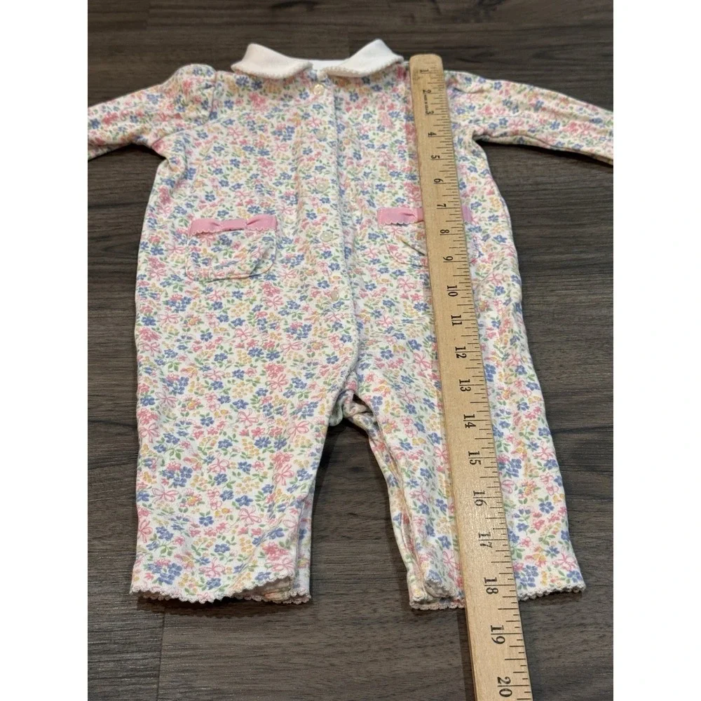 Ralph Lauren Romper 3M Pink Floral Peter Pan Classic Cottagecore Baby Girl Bows